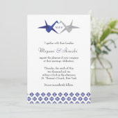 Invitation Marine / Mariage de grues Origami Argent (Debout devant)