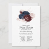 Invitation Marine, Maroon et Rose Gold Floral Douche virtuell (Devant)