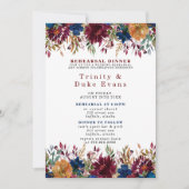 Invitation Marine Marsala Orange Dîner de répétition florale  (Devant)