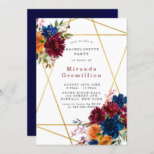Invitation Marine Marsala Orange Floral Bachelorette Party