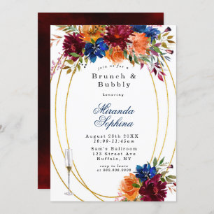 Invitation Marine Marsala Orange Floral Brunch & Bubbly Invit