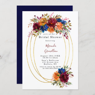 Invitation Marine Marsala Orange Floral Fête des mariées géom