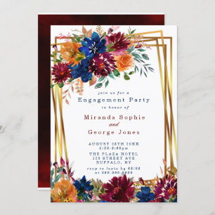 Invitation Marine Marsala Orange Floral Gold