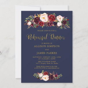Invitation Marine Marsala Red Automne Rehearer Diner Card