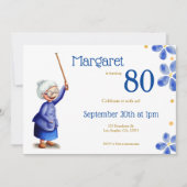 Invitation Marine mignonne et Blanc Vieille femme avec fleur  (Devant)