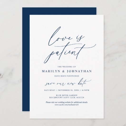 Invitation Marine minimale, l'amour est patient, mariage repo (Devant / Derrière)