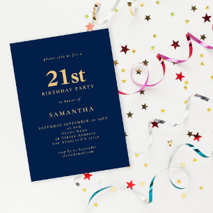 Invitation Marine Minimaliste Blue Gold 21e anniversaire