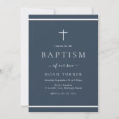 Invitation Marine moderne Baptême bleu Bordure blanche (Devant)
