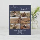 Invitation Marine moderne bleu 6 photos grille collage mariag (Debout devant)