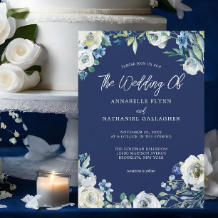 Invitation Marine moderne Bleu Blanc Floral Mariage d'hiver