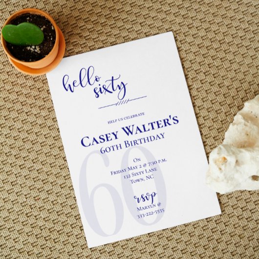 Invitation Marine moderne Bleu Bonjour Soixante Anniversaire