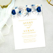 Invitation Marine moderne bleu Floral et Mariage jaune