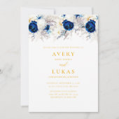 Invitation Marine moderne bleu Floral et Mariage jaune (Devant)