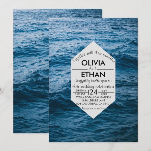 Invitation marine moderne bleu marine (Devant / Derrière)