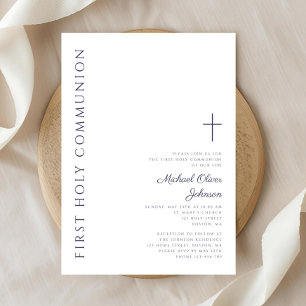Invitation Marine moderne Bleu Script Première Sainte Communi