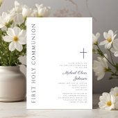 Invitation Marine moderne Bleu Script Première Sainte Communi