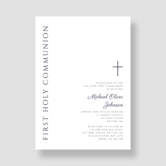 Invitation Marine moderne Bleu Script Première Sainte Communi