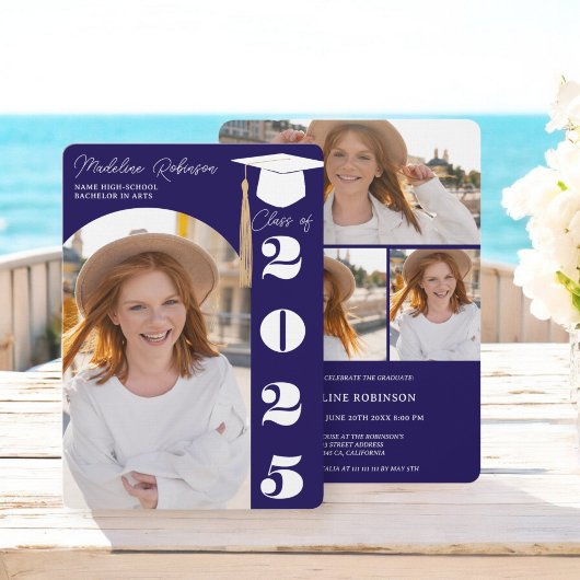 Invitation Marine moderne Blue 4 photos Graduation