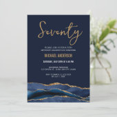 Invitation Marine moderne Blue Gold Agate 70e fête d'annivers (Debout devant)