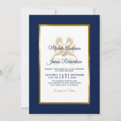 Invitation Marine moderne Blue Gold Seahorses Mariage élégant (Devant)