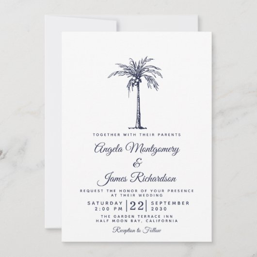 Invitation Marine moderne Blue Palm Tree Plage tropicale Mari (Devant)