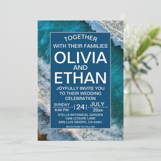 Invitation Marine moderne Blue Waves Summer Beach Mariage (Debout devant)