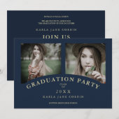 Invitation Marine Moderne Elegant Chic Graduation Party 2 Pho (Devant / Derrière)