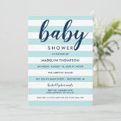 Invitation Marine moderne et Aqua Blue Stripes Baby Boy Douch (Debout devant)