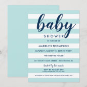 Invitation Marine moderne et Aqua Blue Stripes Baby Boy Douch (Devant / Derrière)