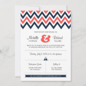 Invitation Marine moderne et Coral Chevron & Lovebirds Mariag (Devant)