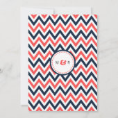 Invitation Marine moderne et Coral Chevron & Lovebirds Mariag (Dos)