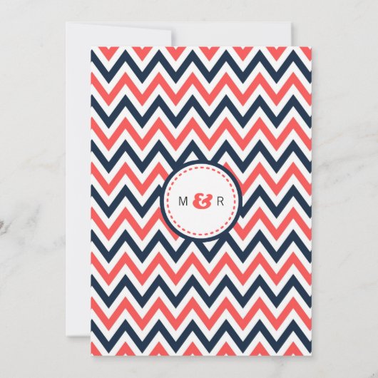Invitation Marine moderne et Coral Chevron & Lovebirds Mariag (Dos)