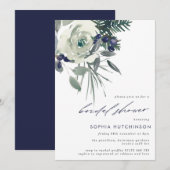 Invitation Marine moderne et Fête des mariées florale blanche (Devant / Derrière)