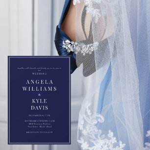 Invitation Marine moderne et texte blanc Aucun Mariage parent