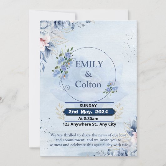 Invitation marine moderne & fleurs bleu clair Invitatiatiatia (Devant)