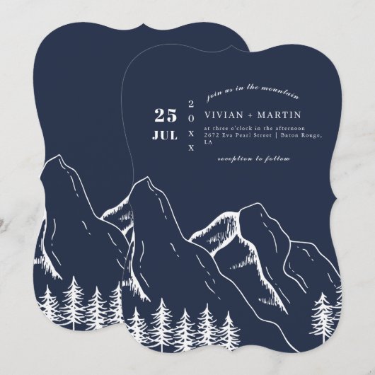 Invitation Marine Mountains Pine Tree Mariage extérieur (Devant / Derrière)