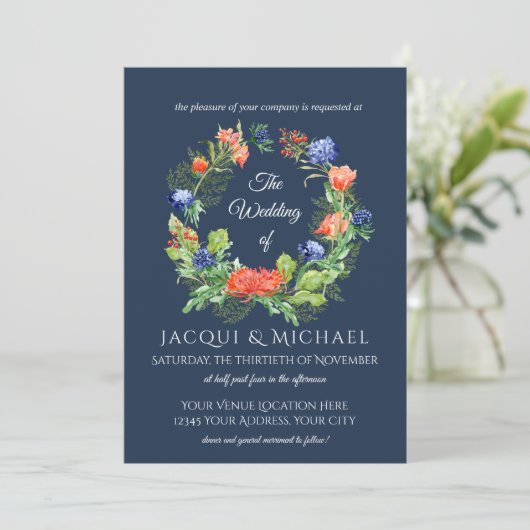 Invitation Marine n Orange maman n Thistle Floral Wreath Mari (Debout devant)