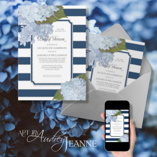 Invitation Marine Nautique Blue Hydrangea Fête des mariées mo