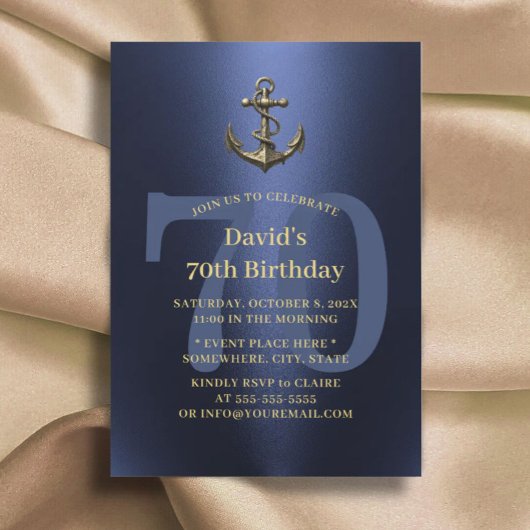 Invitation Marine nautique et Gold Ancienne Ancre 70e anniver