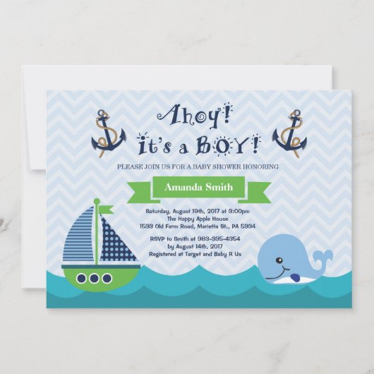 Invitation Marine nautique Gree d'invitation de baby shower (Devant)