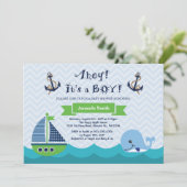 Invitation Marine nautique Gree d'invitation de baby shower (Debout devant)