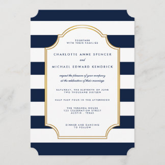 Invitation Marine nautique | Mariage moderne en bande blanche