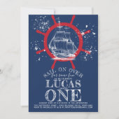 Invitation Marine Nautique Premier anniversaire bleu (Devant)