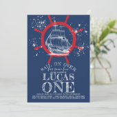 Invitation Marine Nautique Premier anniversaire bleu (Debout devant)