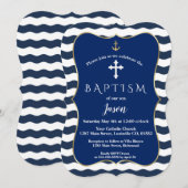 Invitation Marine nautique Vagues Ancre Gold Boy Baptême (Devant / Derrière)