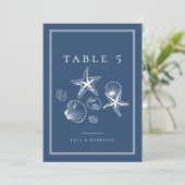 Invitation Marine Océan Bleu Sea Shell Mariage Numéros de tab (Debout devant)