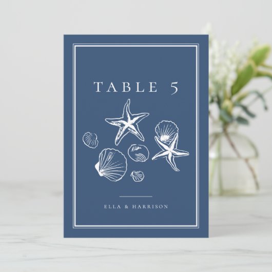 Invitation Marine Océan Bleu Sea Shell Mariage Numéros de tab (Debout devant)