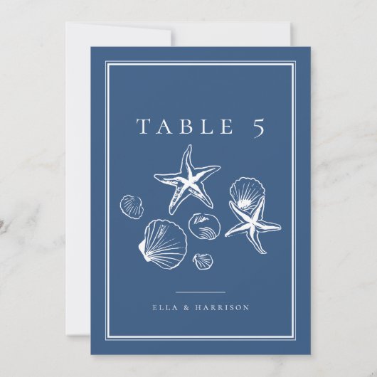 Invitation Marine Océan Bleu Sea Shell Mariage Numéros de tab (Dos)