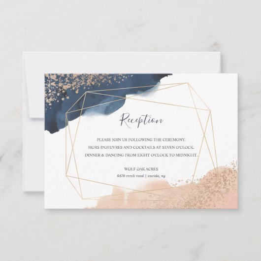 Invitation Marine, Or, Blush avec réception de cadre géométri (Devant)