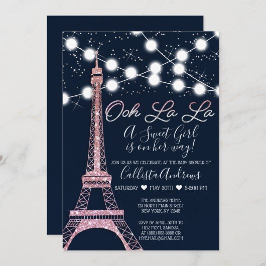 Invitation Marine Paris Tour Eiffel Baby shower lumineux (Devant / Derrière)